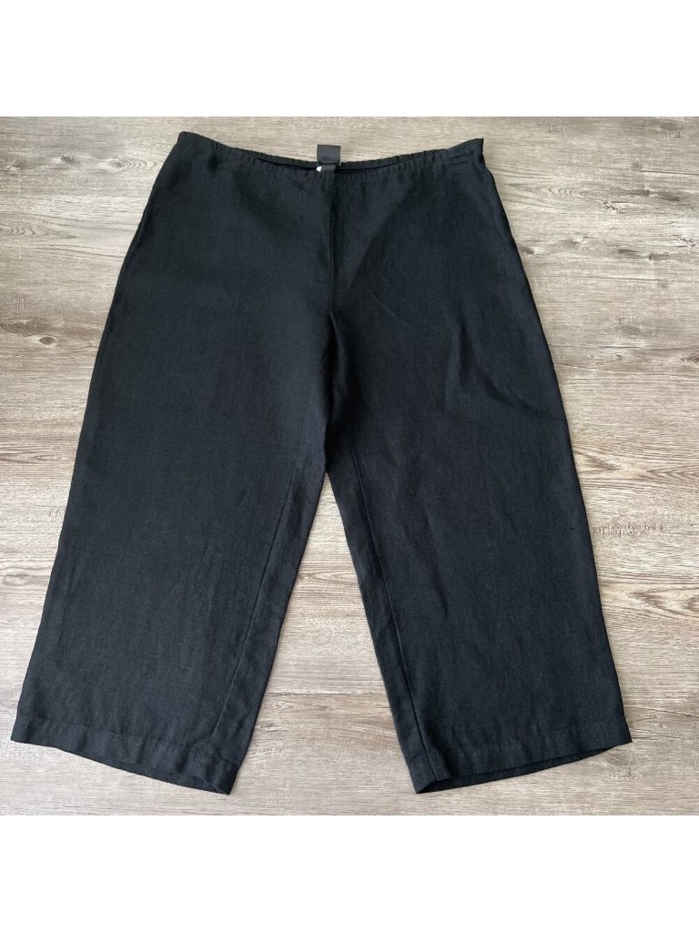 Eileen Fisher Irish Linen Wide‎ Leg Crop Pants Womens L Petite Black